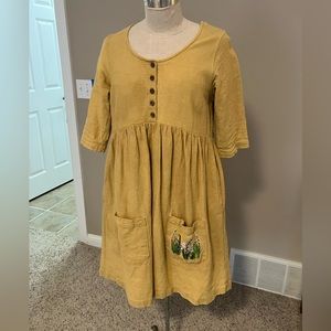 Mustard linen pullover linen embroidered dress